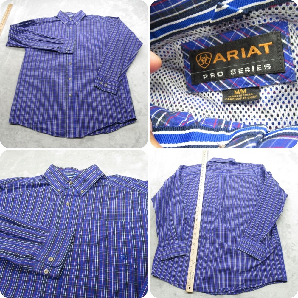 Ariat Pro Series Shirt Mens Medium Purple Plaid Pocket Long Sleeve Button‎ Down